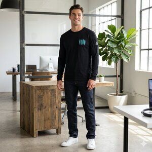 Reef Mens Black Long-Sleeve Tee Turquoise Surfboard Graphic Surf Skate Size S